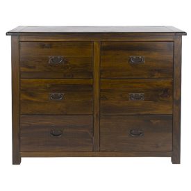 Dark Wood Wide Chest of 6 Drawers [Boston]