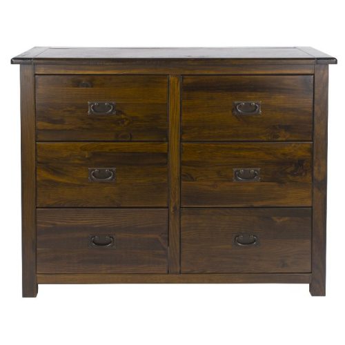 Dark Wood Wide Chest of 6 Drawers [Boston]