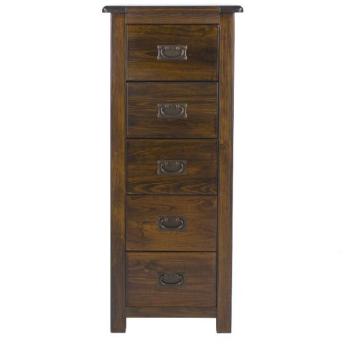 Dark Wood Narrow Chest of 5 Drawers [Boston]