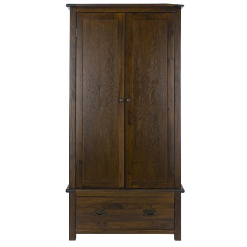 Dark Wood Double Wardrobe 2 Doors 1 Drawer [Boston]