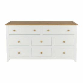White & Pine Wide Chest of 8 Drawers [Capri]