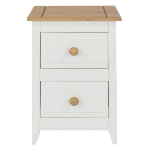 White & Pine Small Bedside Cabinet 2 Drawers [Capri]
