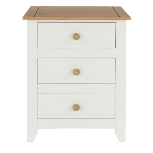 White & Pine Bedside Cabinet 3 Drawers [Capri]