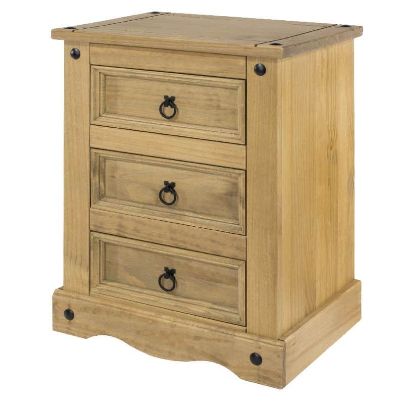 Corona Pine 3 Drawer Bedside CheapFurniture