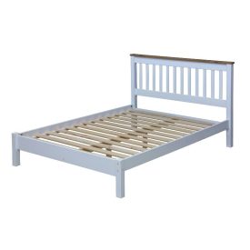 White & Pine Double Bed with Headboard [Capri]