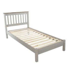Grey Single Bed with Pine Top Rail [Corona Grey]
