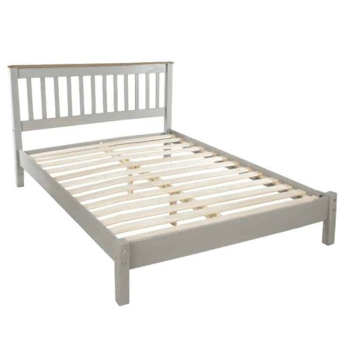 Grey Double Bed with Pine Top Rail [Corona Grey]