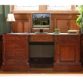 Solid Mahogany Twin Pedestal Desk, Fully Assembled