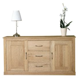 Solid Oak Large Sideboard, 2 Cupboards, 3 Drawers, Assembled