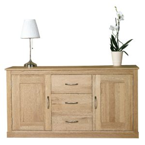 Solid Oak Large Sideboard, 2 Cupboards, 3 Drawers, Assembled