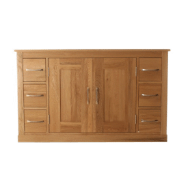 Large solid oak sideboard with drawers and cupboard. 360 degree GIF.