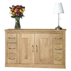 Solid Oak Large Sideboard, 2 Cupboards, 3 Drawers, Assembled