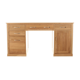 COR06C Solid oak twin pedestal desk, 360 degree view.