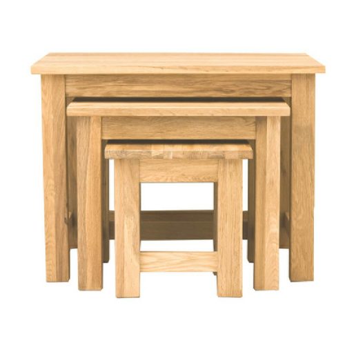 COR08A-1 Solid Oak Nest of 3 Coffee Tables, Fully Assembled