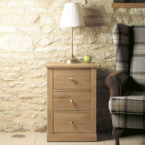 Solid Oak Lamp Table or Bedside Cabinet, 3 Drawers