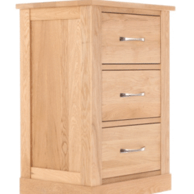 Solid oak 3 drawer lamp table or bedside cabinet. 360 GIF image.