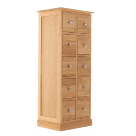 Solid oak CD or DVD storage chest with drawers. 360 degree GIF.