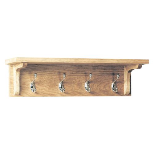 Solid Oak Wall-Mounted Coat Rack with Top Shelf