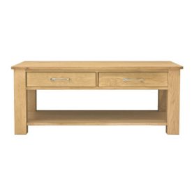 Solid Oak Coffee Table with 4 Drawers, Fully Built