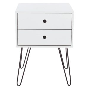 White & Pine Small Bedside Cabinet 2 Drawers [Capri]