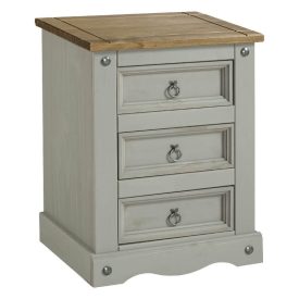 Light Grey Bedside Cabinet 3 Drawers [Corona Grey]