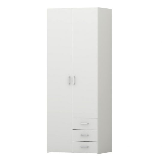White Double Wardrobe With 3 Drawers Space Cheap Furniture