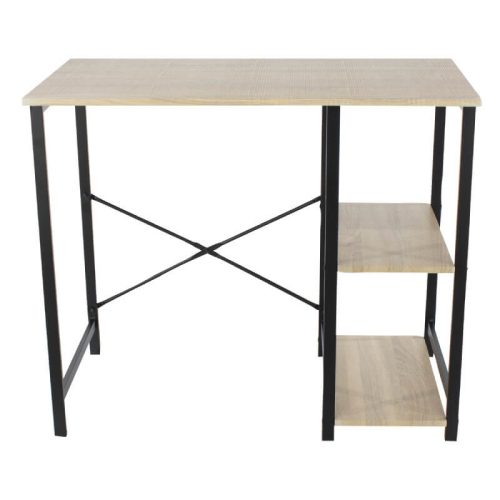 Oak and Black Study Desk with Shelves [Loft]