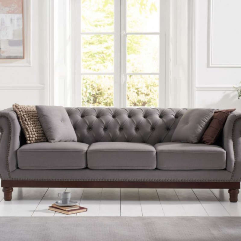 Grey Linen 3 Seater Sofa [Highgrove] CheapFurniture