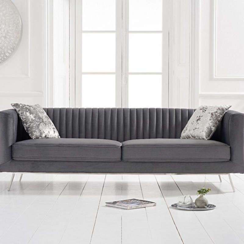 Grey Velvet 3 Seater Sofa [Danielle] CheapFurniture