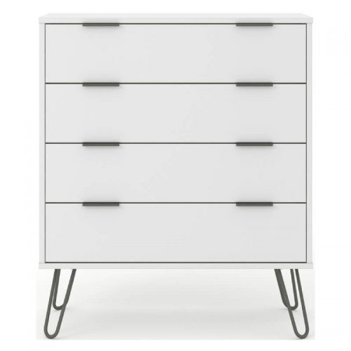 Front view, August white chest of drawers.