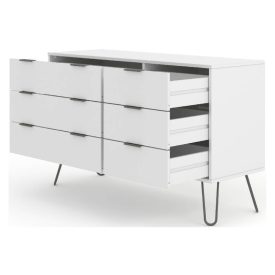 All drawers open, wide white chest.