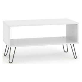 Offset front, white coffee table.