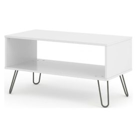 White coffee table, grey legs.