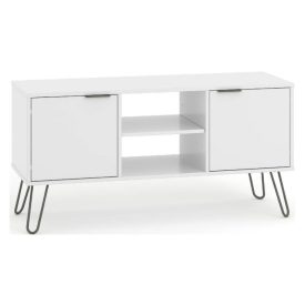 Offset front, white TV unit.