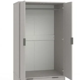 Grey wardrobe handing space.