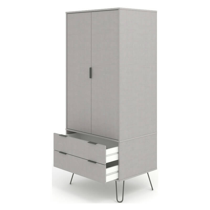 Grey Double Wardrobe with 2 Drawers [Augusta]