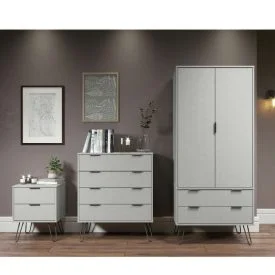 Grey bedroom storage.