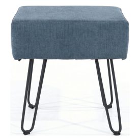 Blue Fabric Rectangular Stool with Black Hair Pin Legs
