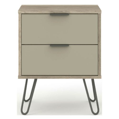Driftwood 2 Drawer Bedside Cabinet, Hairpin Legs [Augusta]