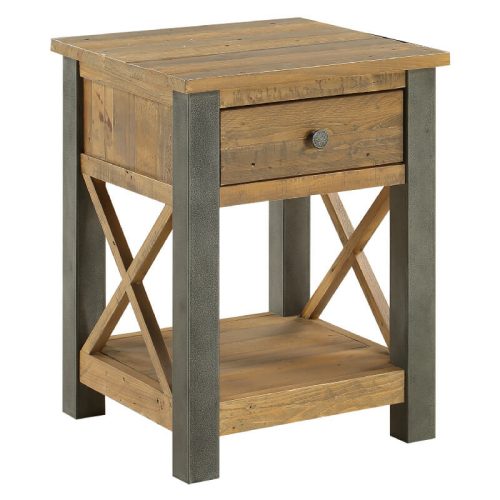 Reclaimed & Steel Lamp Table with Drawer [U.E.]