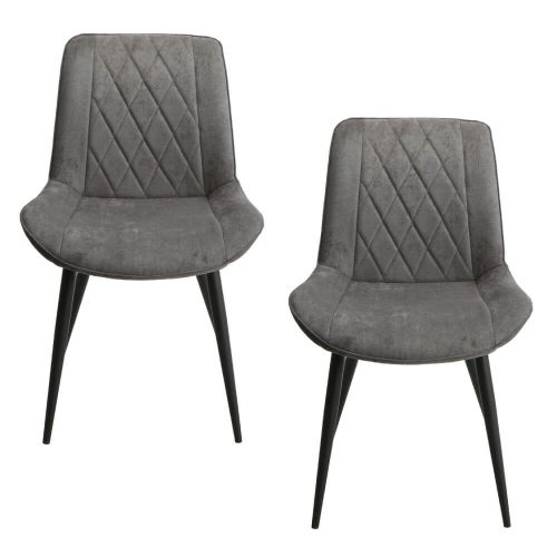 Diamond Stitch Grey Fabric Dining Chairs (x2) [Aspen]