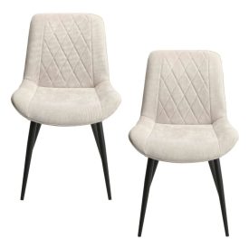 Diamond Stitch Natural Fabric Dining Chairs (x2) [Aspen]