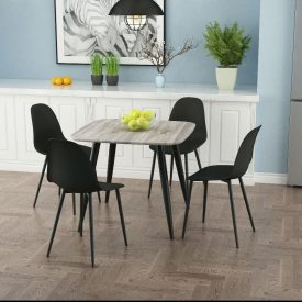 Grey Oak Square Table & 4 Black Curve Chairs [Aspen]