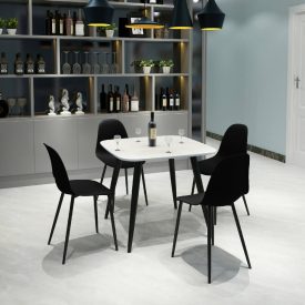 White Square Table & 4 Black Curve Chairs [Aspen]