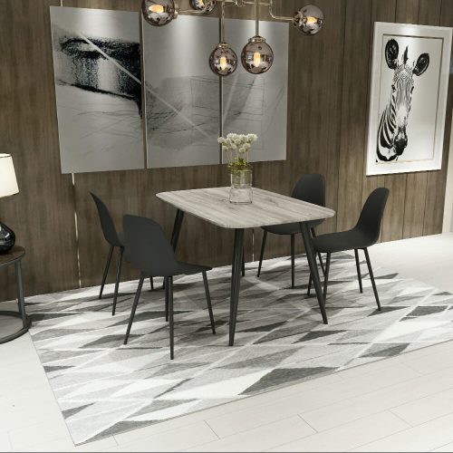 Grey Oak Rectangle Table & 4 Black Curve Chairs [Aspen]