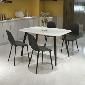 White Rectangle Table & 4 Black Curve Chairs [Aspen]