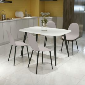 White Rectangle Table & 4 Calico Curve Chairs [Aspen]