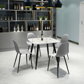 White Square Table & 4 Grey Curve Chairs [Aspen]