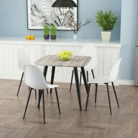 Grey Oak Square Table & 4 White Curve Chairs [Aspen]