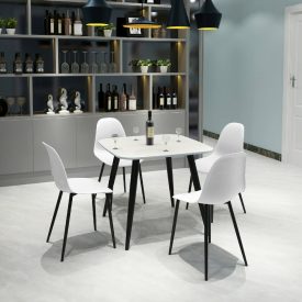 White Square Table & 4 White Curve Chairs [Aspen]